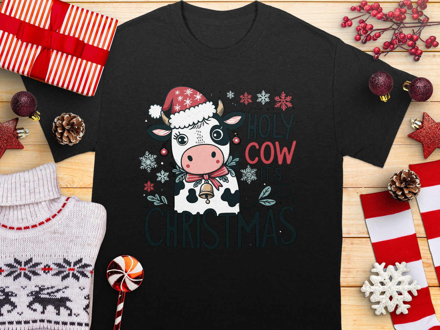 Holy Cow It Is Christmas Funny Holiday Shirt