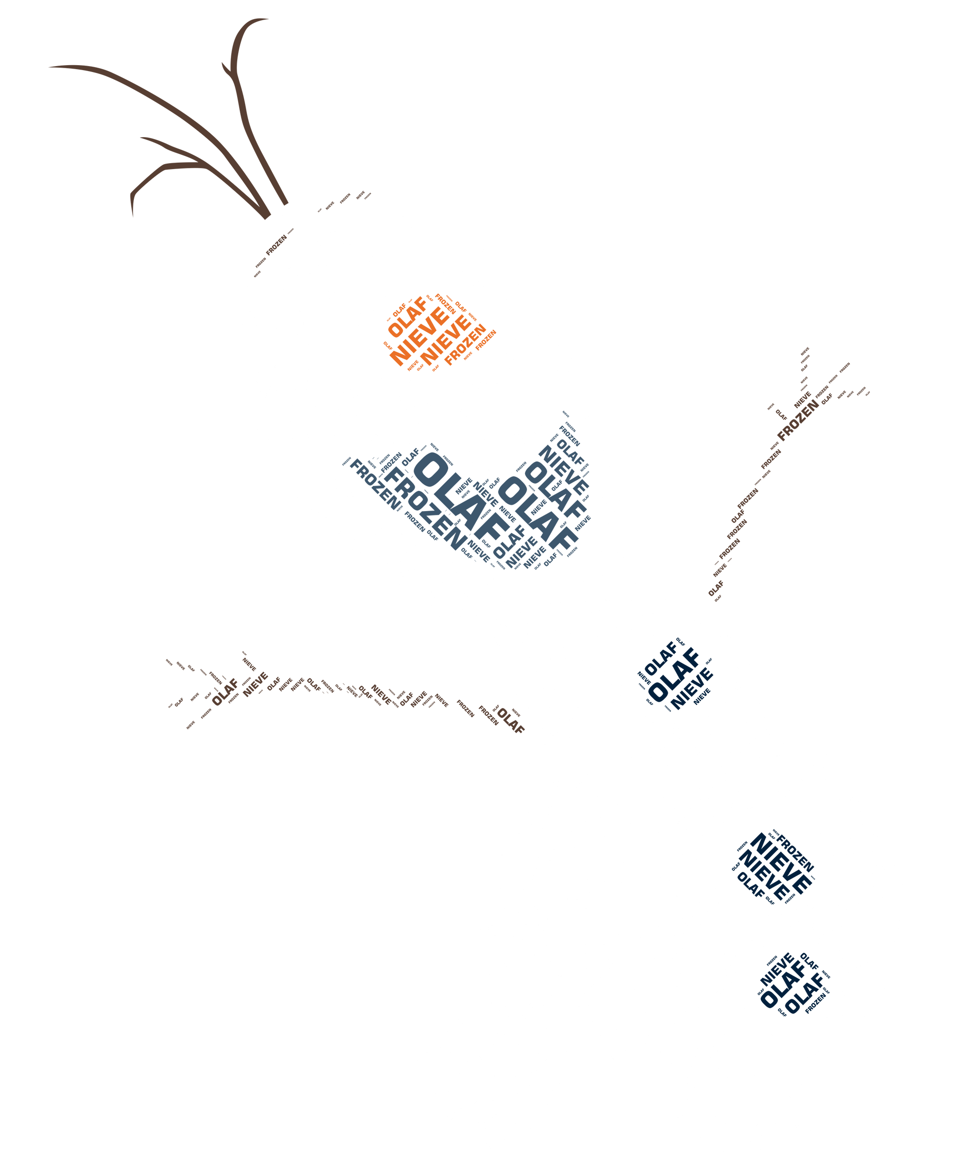 Olaf shape made of word art with text "Olaf," "Nieve," and "Frozen."