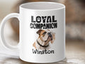 White mug with bulldog illustration, the words "Loyal Companion" and "Winston".