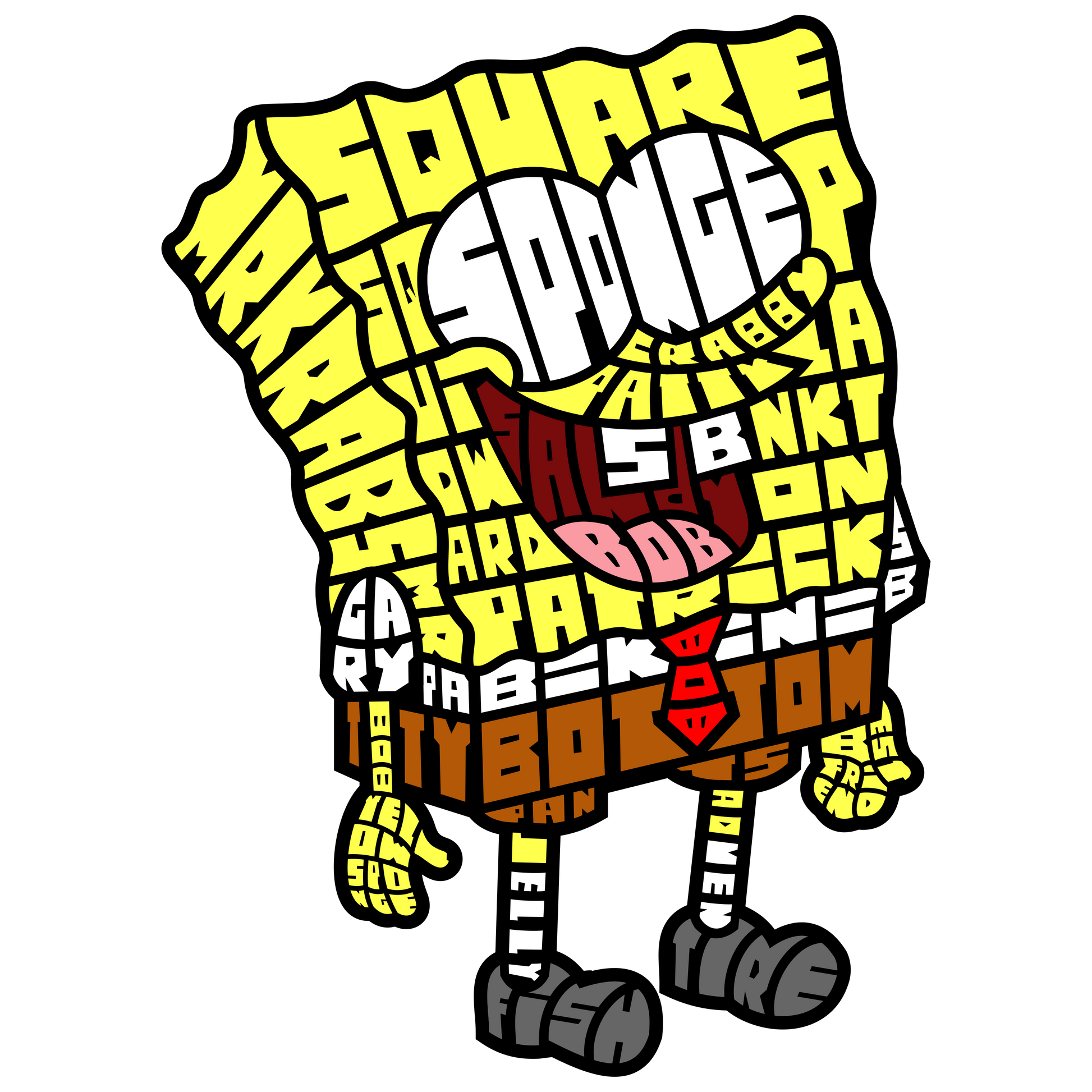 SpongeBob SquarePants formed by words including "SpongeBob" and "SquarePants".