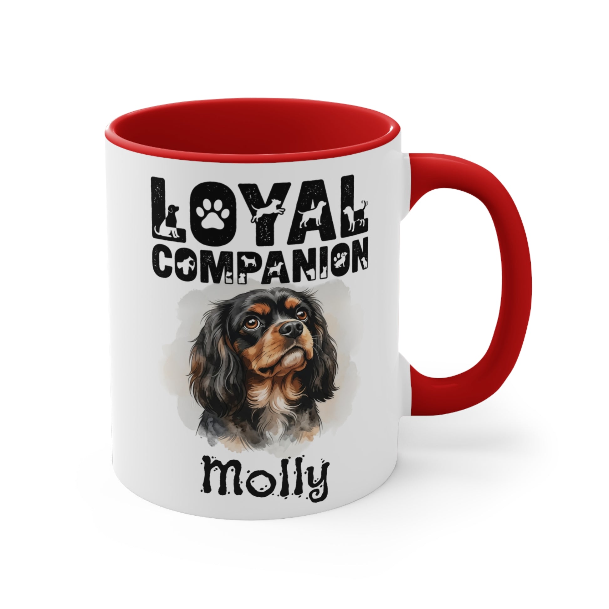 Mug with "Loyal Companion" text and a Cavalier King Charles Spaniel portrait.