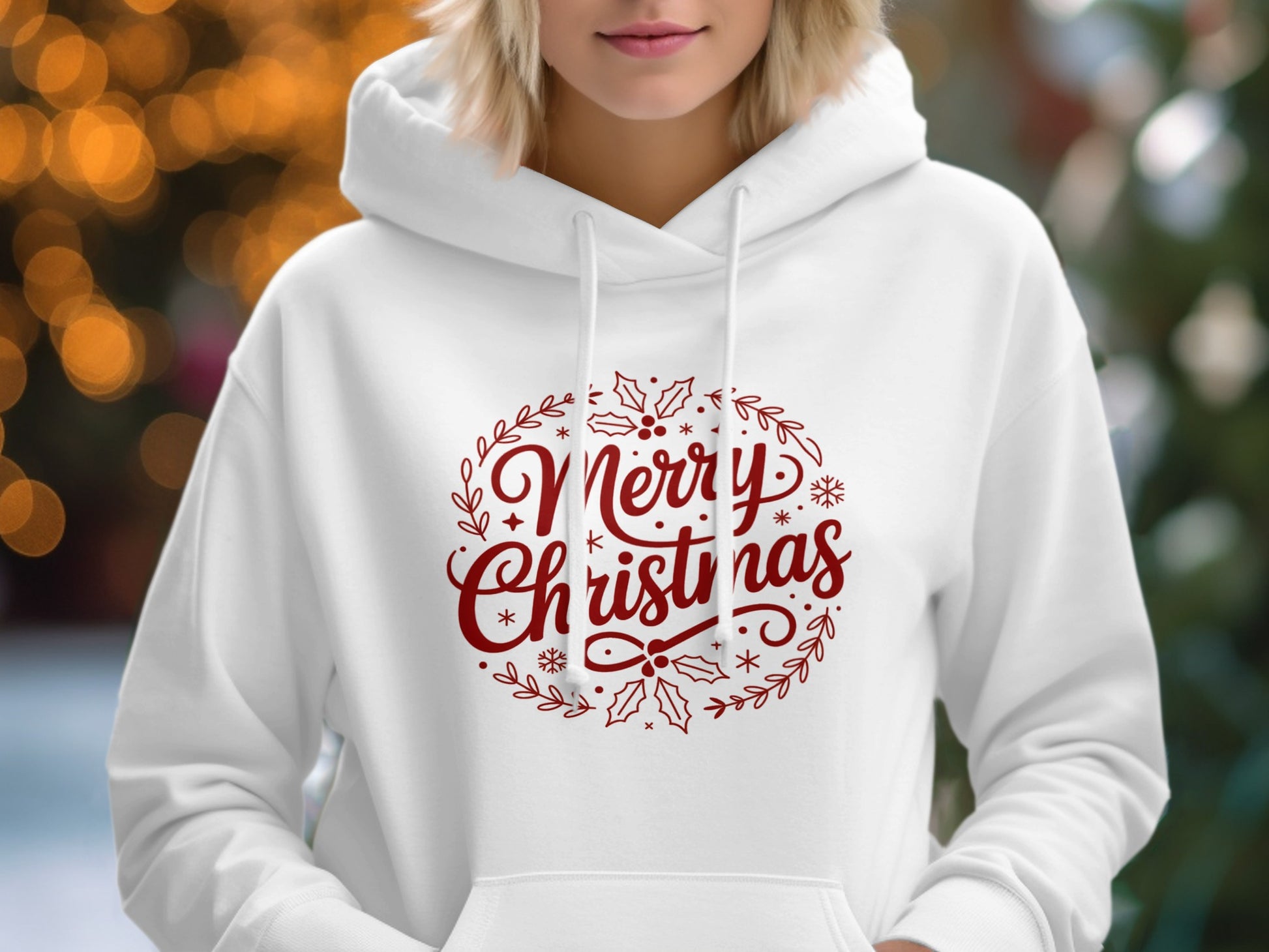 Festive Merry Christmas Design White Hoodie