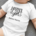White baby onesie with "DADDY'S Girl" and "Babies Name" text.