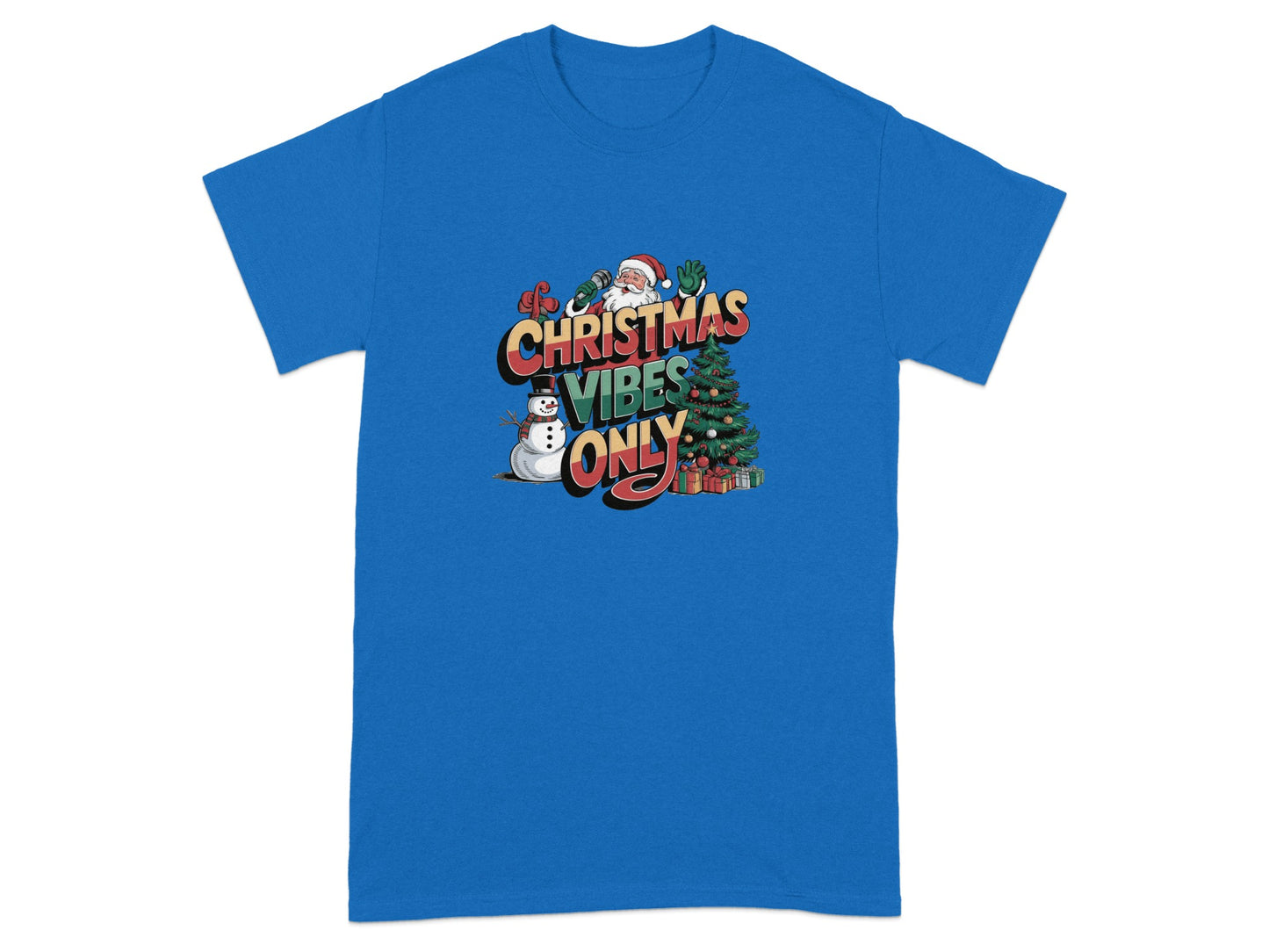 Festive Blue Tee with Christmas Vibes Only Graphic