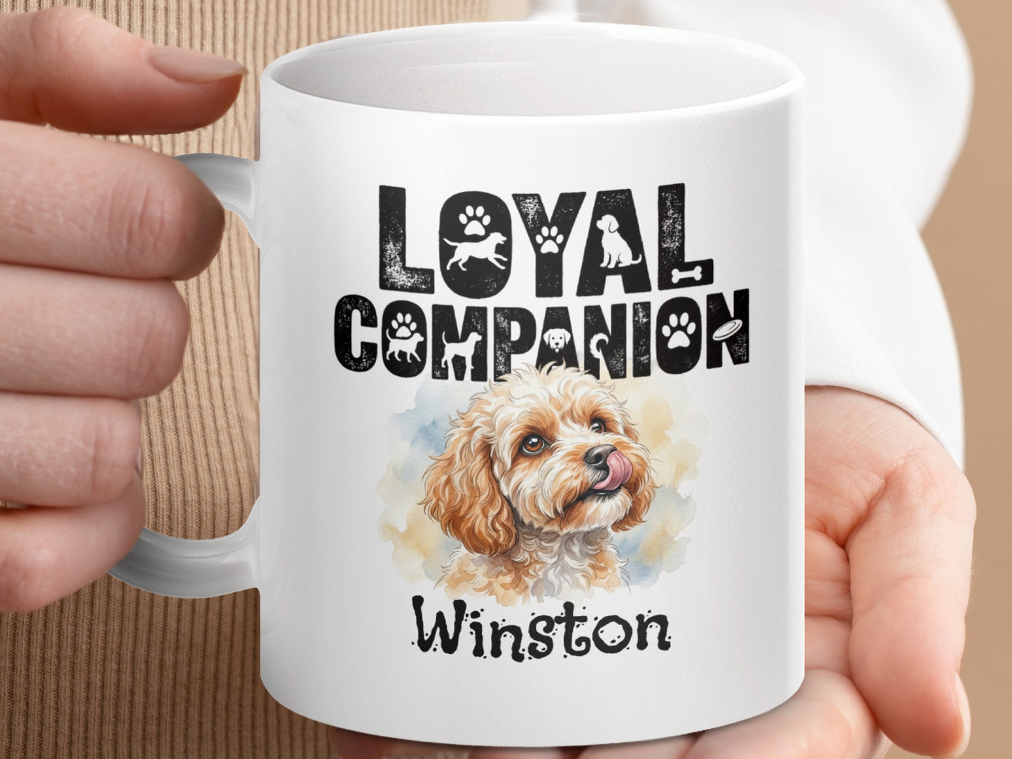 Mug with "Loyal Companion" and a painted dog named Winston.