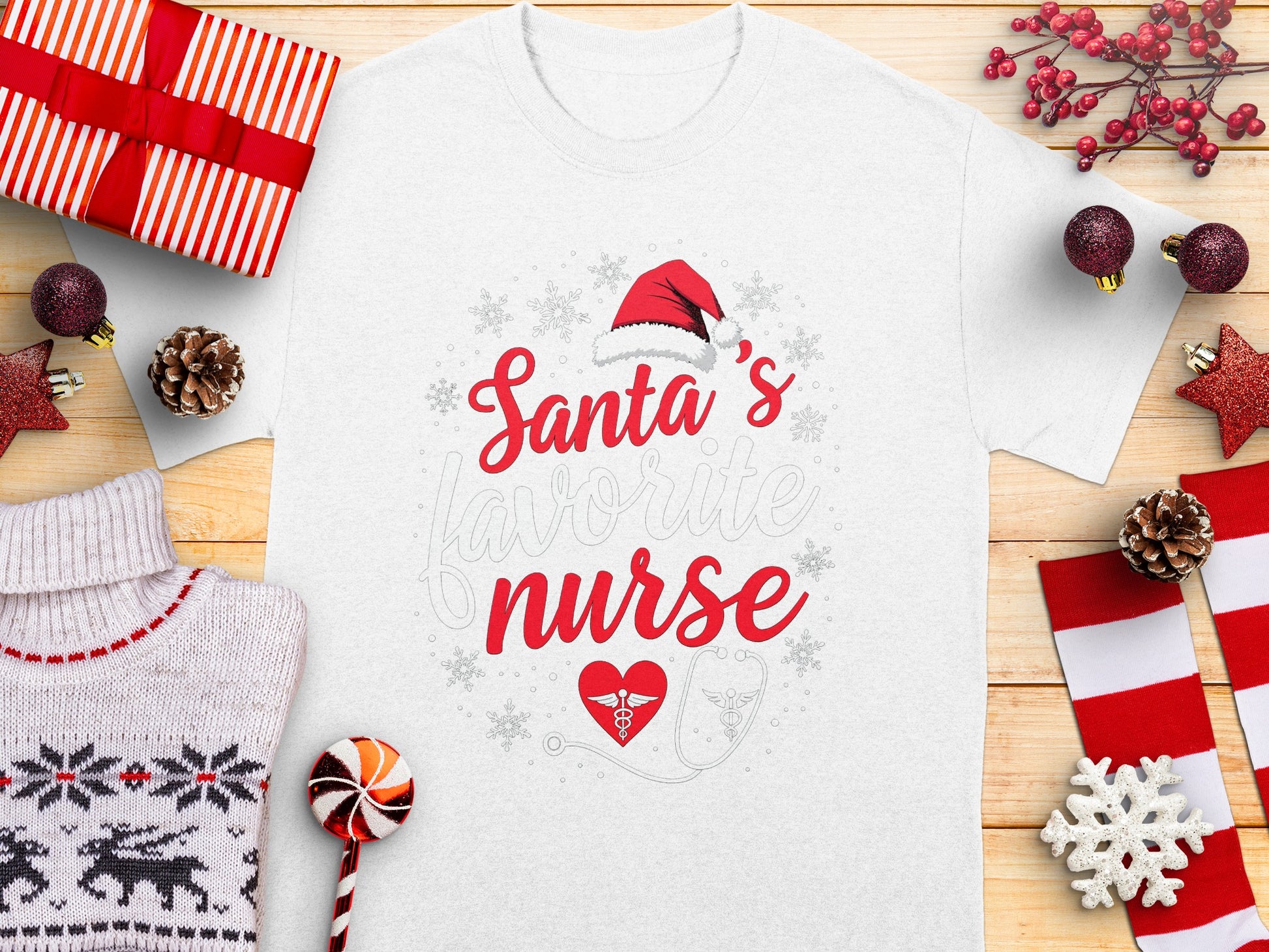 Santa's Favorite Nurse Christmas Holiday T-Shirt